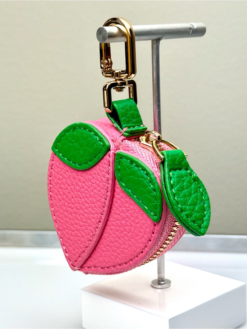 Pink Peach Fruit Micro Mini Bag Charm Coin Purse Keychain - Picture 2 of 14